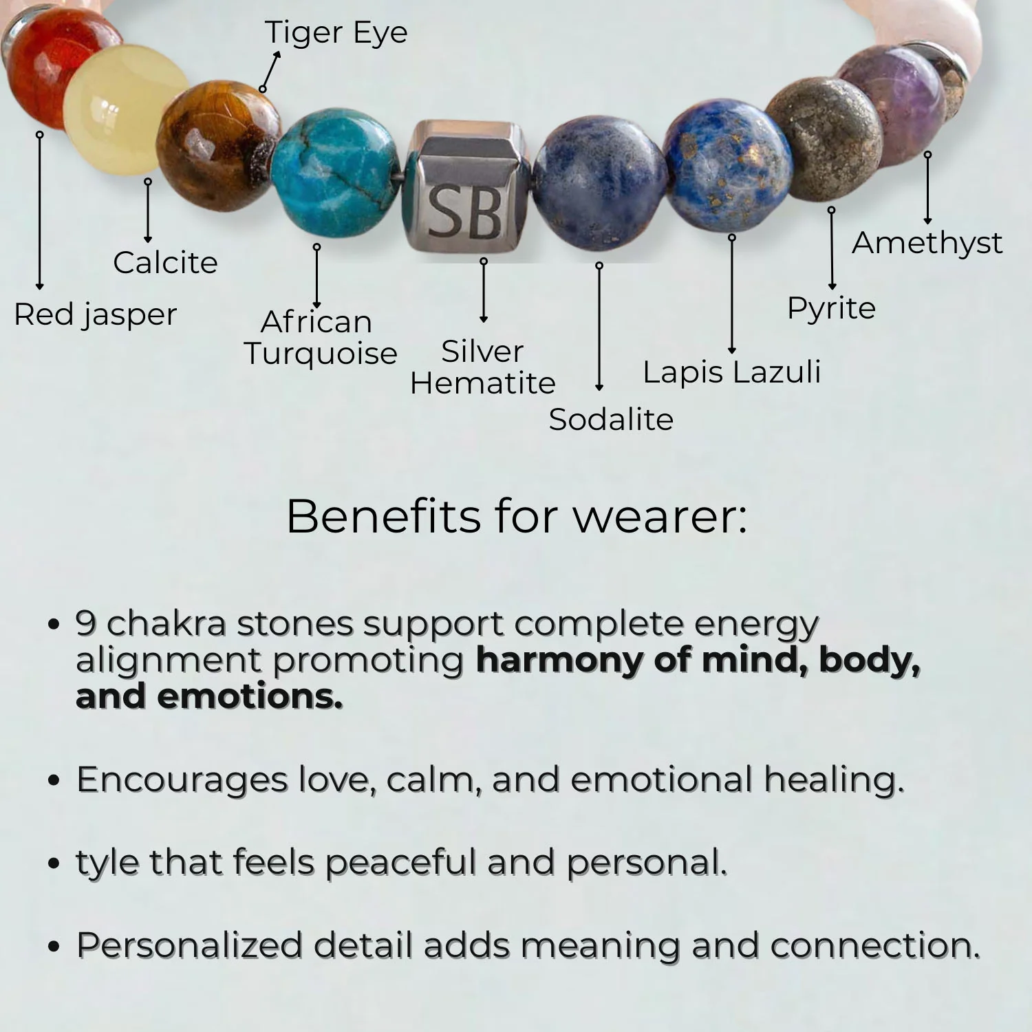 Personalised Solace Rose Quartz 9 Chakra Natural Stone Bracelet - Image 20