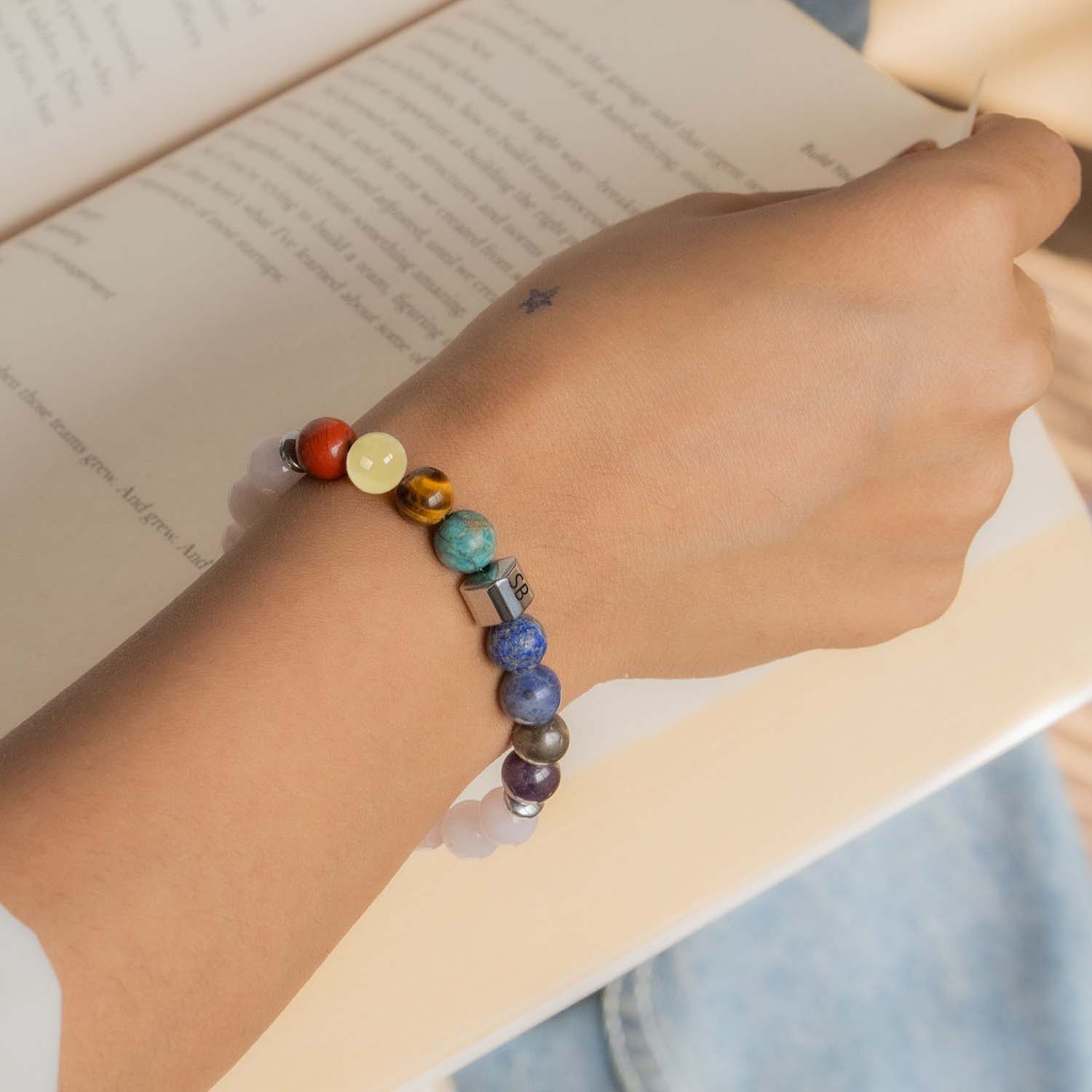 Personalised Solace Rose Quartz 9 Chakra Natural Stone Bracelet - Image 3