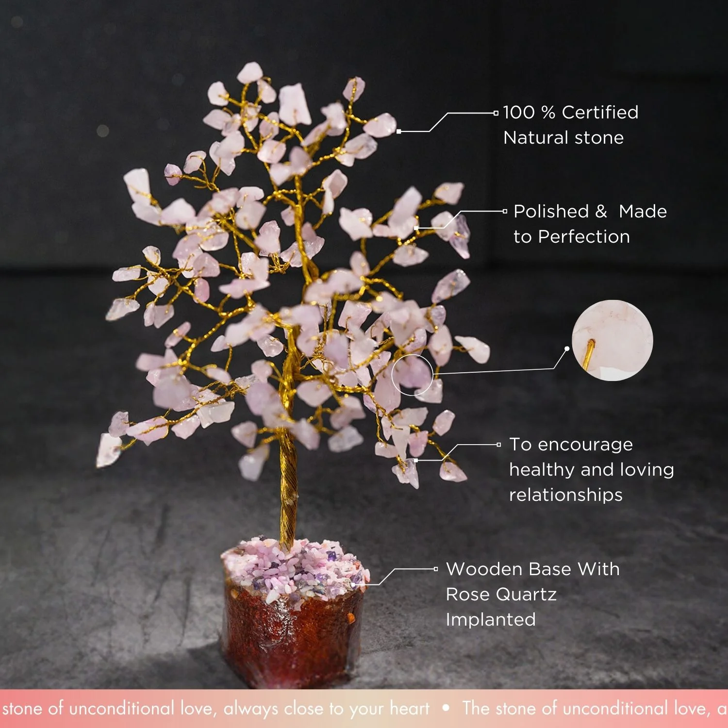 Rose Quartz Natural Stone Tree - Image 3