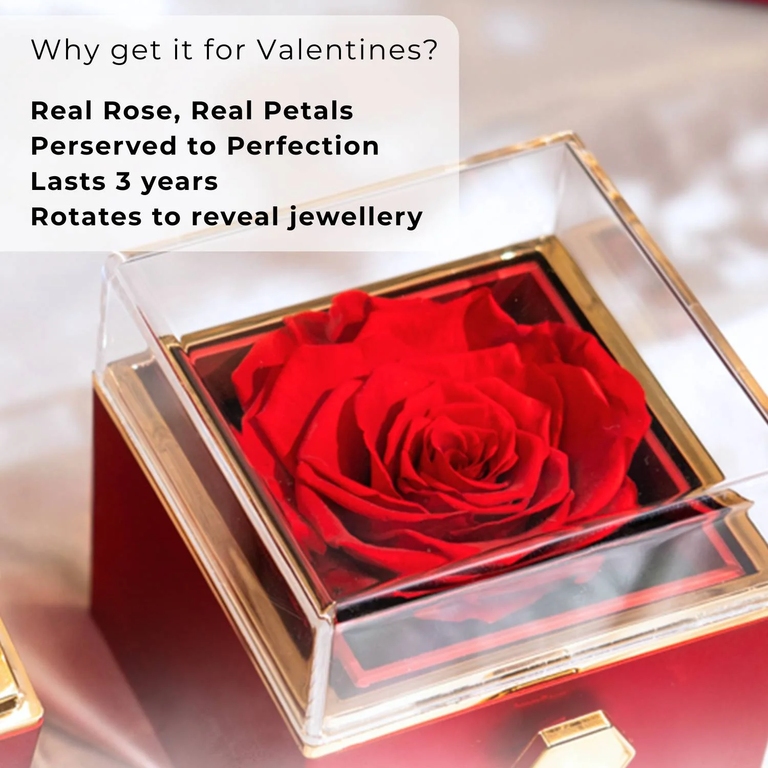 Valentine's Rotating Preserved Rose Jewellery Box With Earrings - Image 15