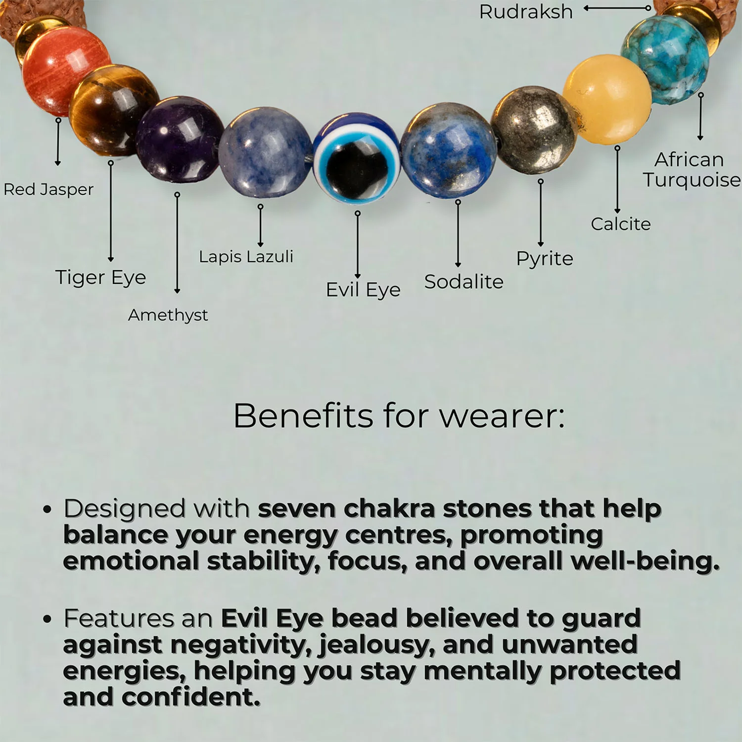 Spiritual Rudraksh 9 Chakra Bracelet - Image 11